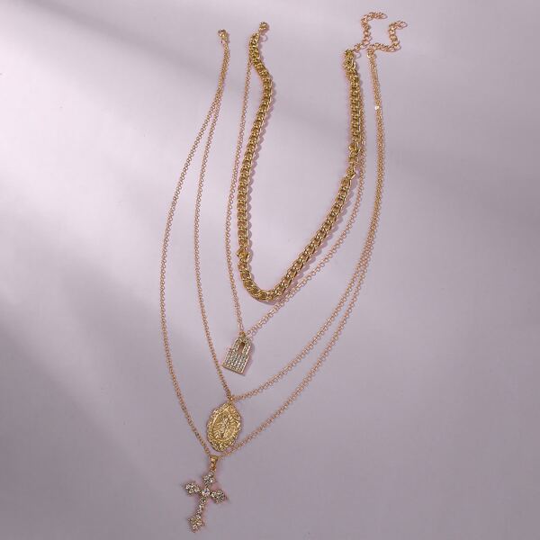 

Многослойное ожерелье с крестом 2шт, Золотистый