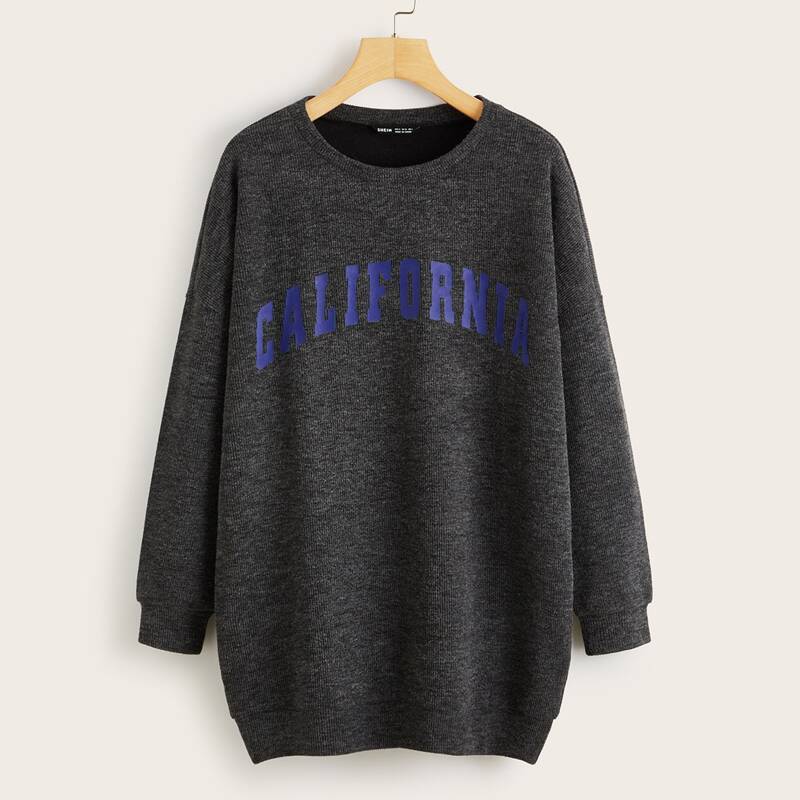 

Drop Shoulder Letter Graphic Sweater, Dark grey