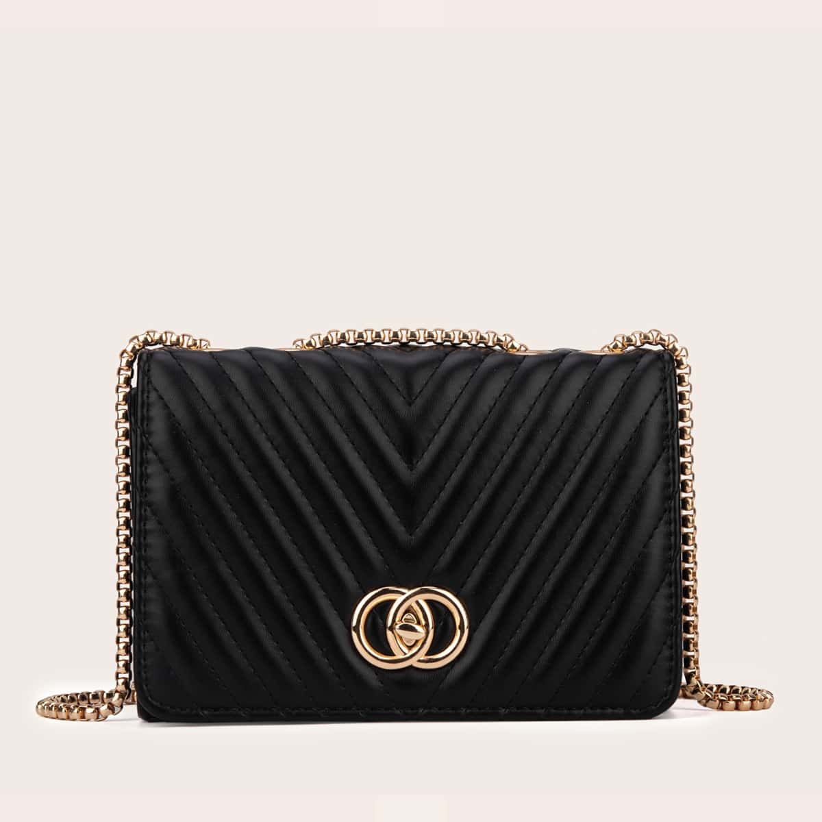 

Chevron Graphic Flap Chain Crossbody Bag, Black