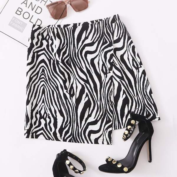 

Zebra Striped Wrap Skirt, Black and white