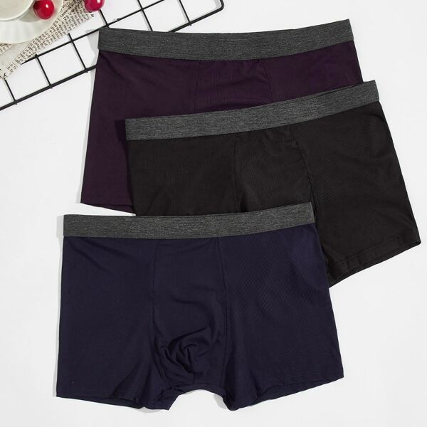 

Men 3pcs Rib-knit Boxer Brief, Multicolor