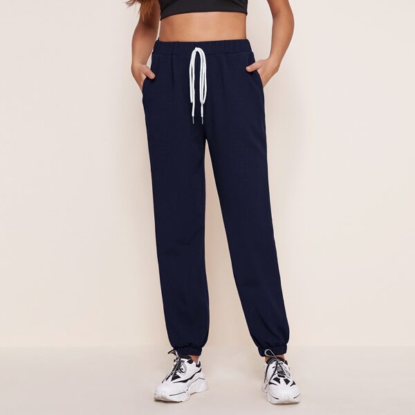 

Drawstring Waist Solid Sweatpants, Navy blue