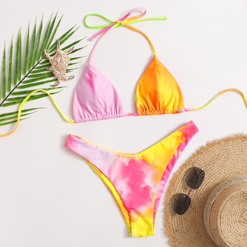 

Tie Dye Triangle High Cut Bikini Swimsuit, Multicolor