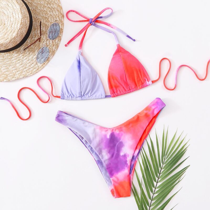 

Tie Dye Triangle High Cut Bikini Swimsuit, Multicolor