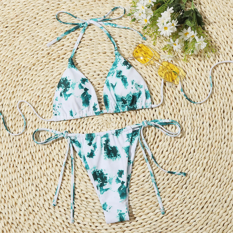 

Tie Dye Triangle Tie Side Bikini Swimsuit, Green