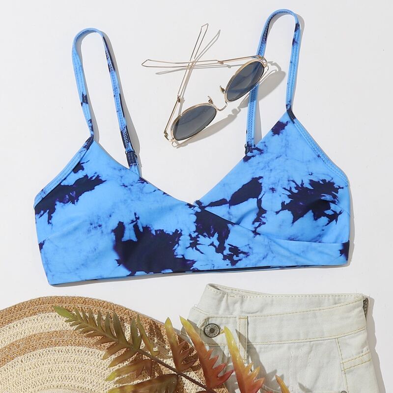 

Tie Dye Surplice Neck Bikini Top, Blue