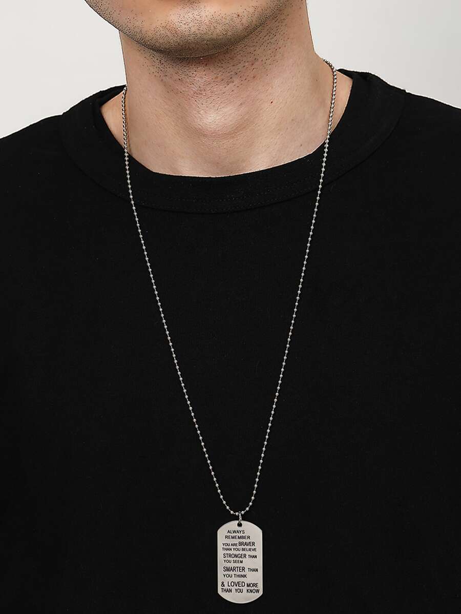 時尚流行男士標語裝飾項鍊不銹鋼適合珠寶禮物和時尚外觀 - 銀色 - 查看 1