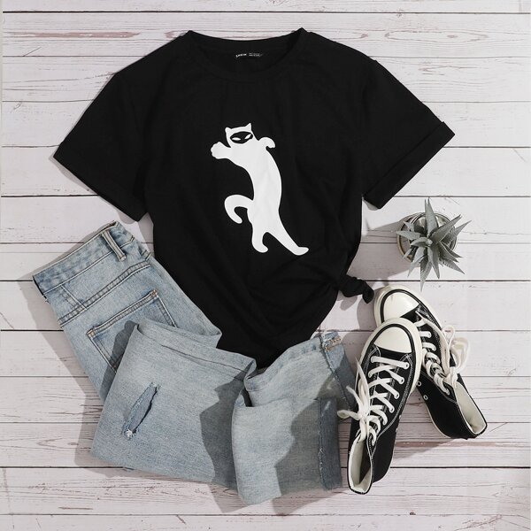 

Cartoon Graphic Top, Black