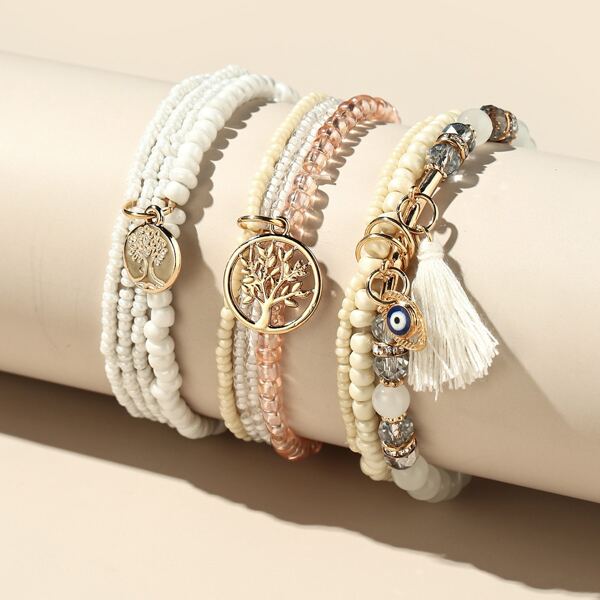 

3pcs Eye Tree Beaded Bracelet, Multicolor