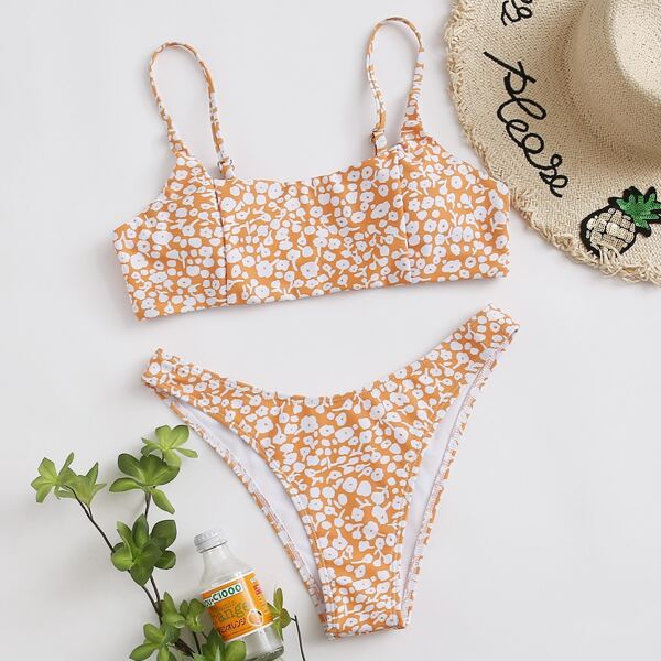 

Ditsy Floral High Cut Bikini Swimsuit, Orange