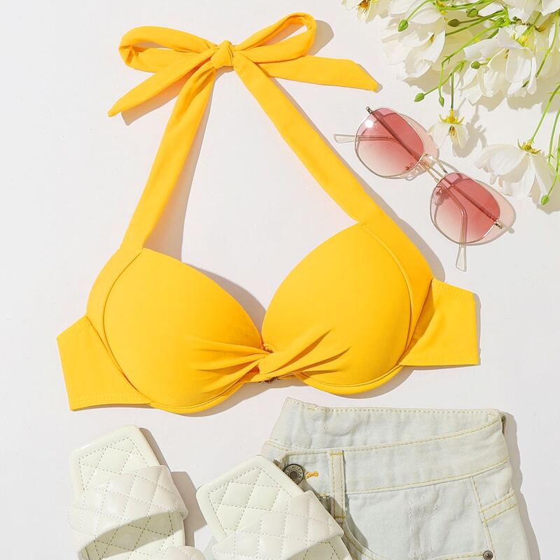 

Twist Underwire Halter Bikini Top, Yellow bright