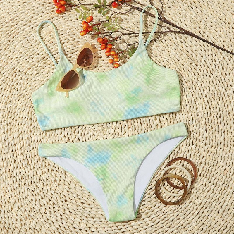 

Tie Dye Rib Bikini Swimsuit, Pastel lime green