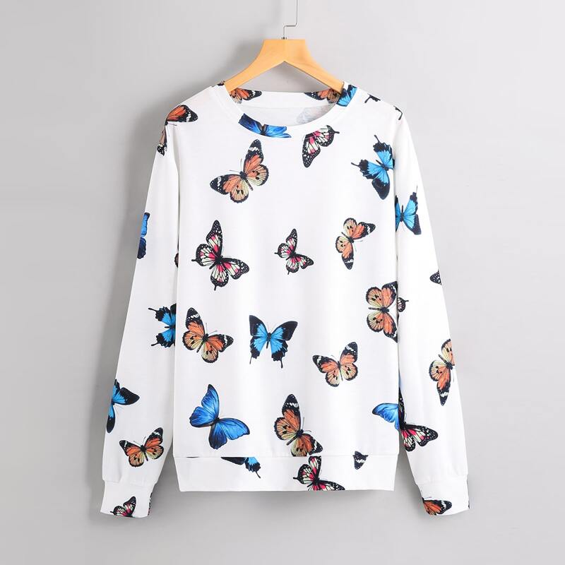 

Butterfly Print Oversized Sweatshirt, White