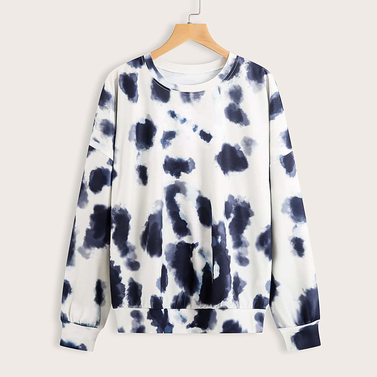 

Tie Dye Print Drop Shoulder Sweatshirt, White
