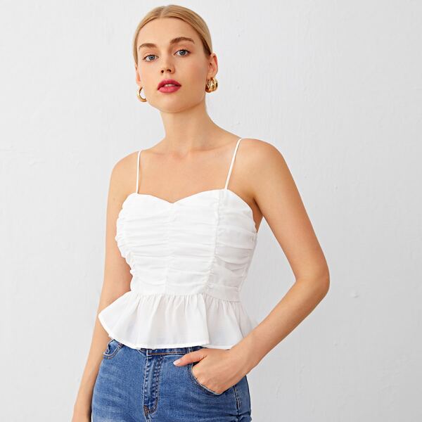 

Ruffle Hem Ruched Cami Top, White