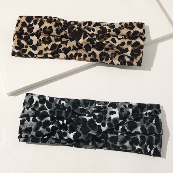 

2pcs Leopard Pattern Headband, Multicolor