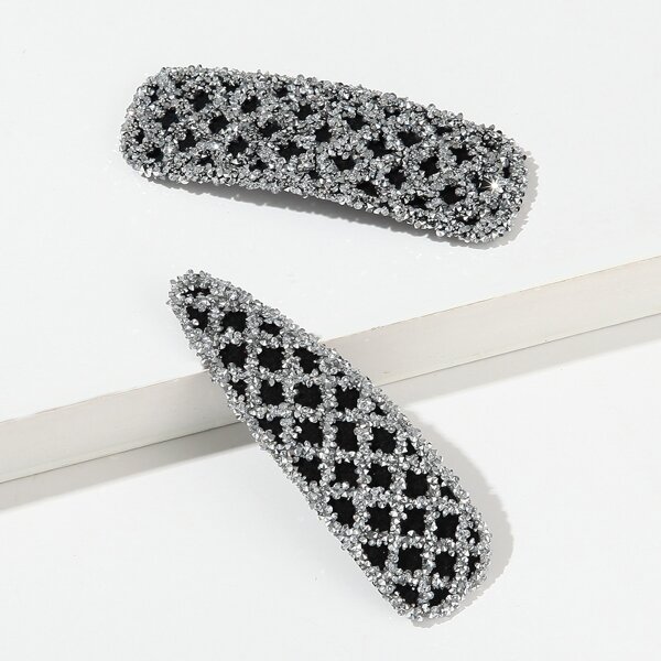 

2pcs Rhinestone Decor Hair Clip, Silver