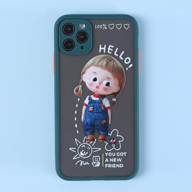 

1pc Cartoon Graphic iPhone Case, Dark green