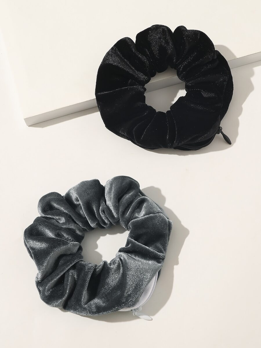 2pcs Plain Velvet Scrunchie - Multicolor - View 1
