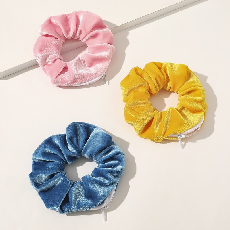 

3pcs Plain Velvet Scrunchie, Multicolor