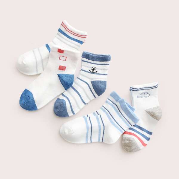 

5pairs Toddler Boys Striped Socks, Multicolor
