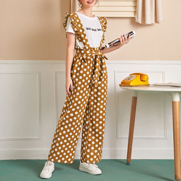 

Polka Dot Ruffle Suspender Palazzo Jumpsuit, Ginger