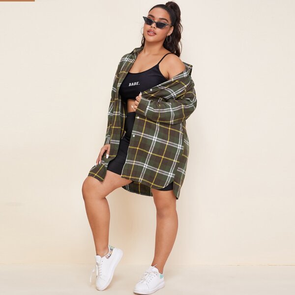 

Plus Plaid Button Front Longline Blouse, Multicolor