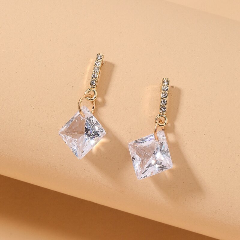

Rhinestone Decor Geometric Drop Earrings, Gold