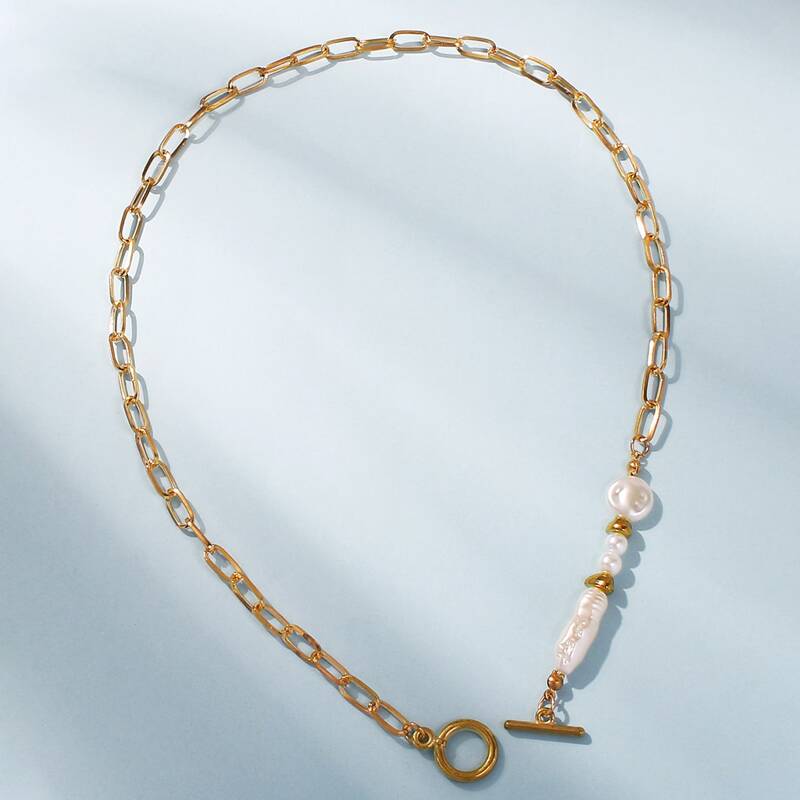 

Faux Pearl Decor Chain Necklace, Gold