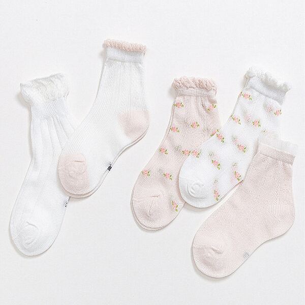 

5pairs Toddler Girls Flower Pattern Socks, Multicolor