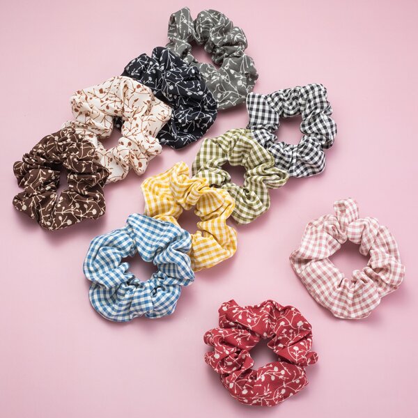 

10pcs Plaid Pattern Scrunchie, Multicolor