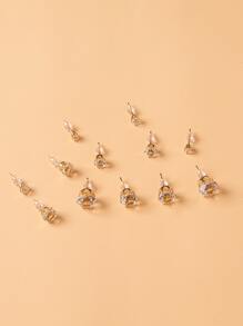 Bông tai đá quý 6 viên - Vàng - Xem 2