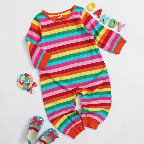 

Baby Girl Rainbow Striped Tee Jumpsuit, Multicolor