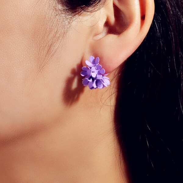 

Flower Decor Cuff Hoop Earrings, Purple