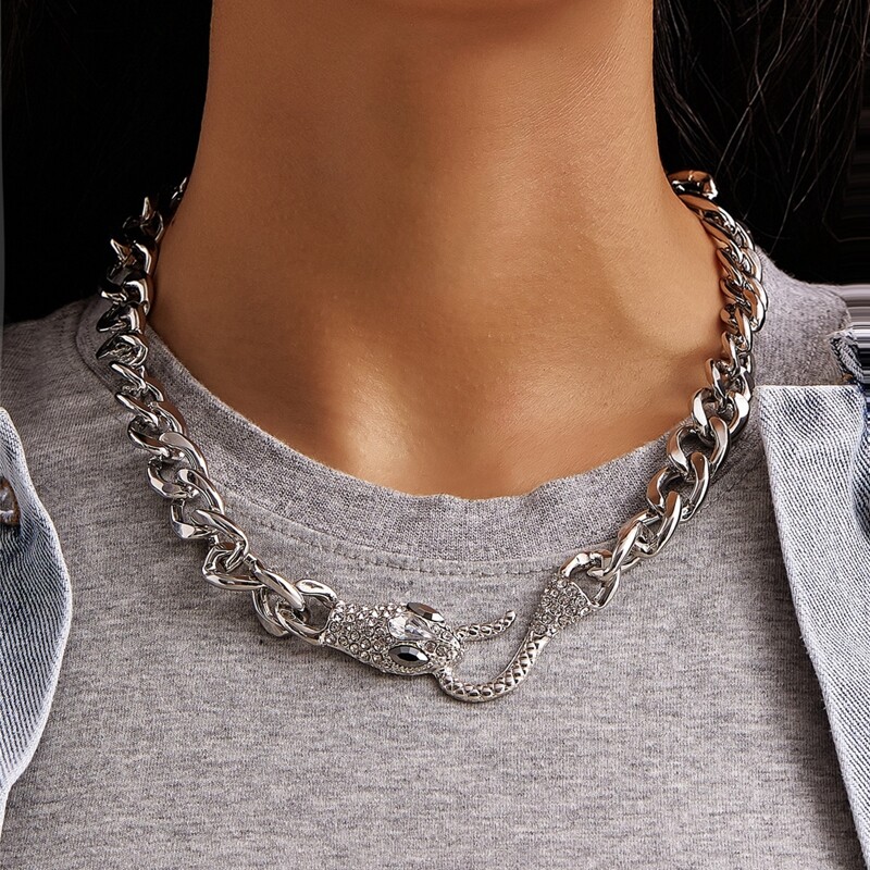 

Rhinestone Snake Chain Necklace, Silver
