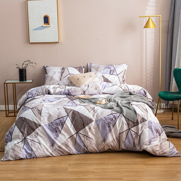 

Geometric Pattern Bedding Set Without Filler, Multicolor