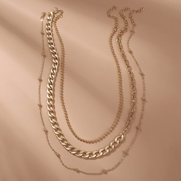 

3pcs Round Ball Decor Necklace, Gold