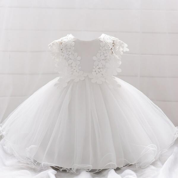 

Baby Girl Tie Back Appliques Gown Dress, White