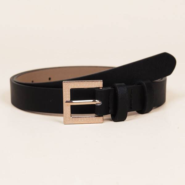 

Textured Buckle Skinny Belt, Black