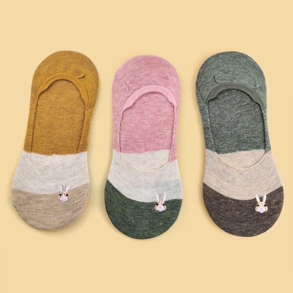 

3pairs Rabbit Embroidery Socks, Multicolor