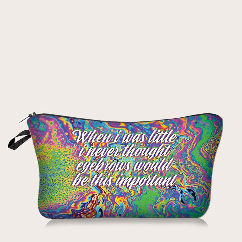 

1pc Slogan Graphic Makeup Bag, Multicolor