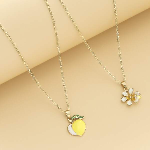 

2pcs Flower Bee Charm Necklace, Multicolor
