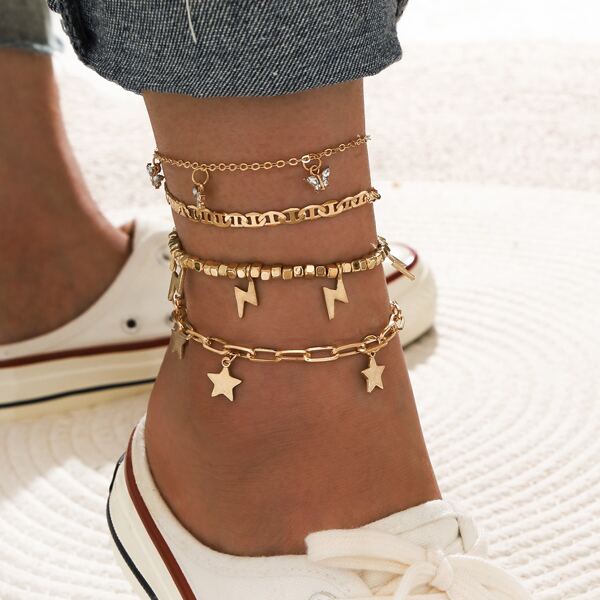 

4pcs Star Tassel Anklet, Gold