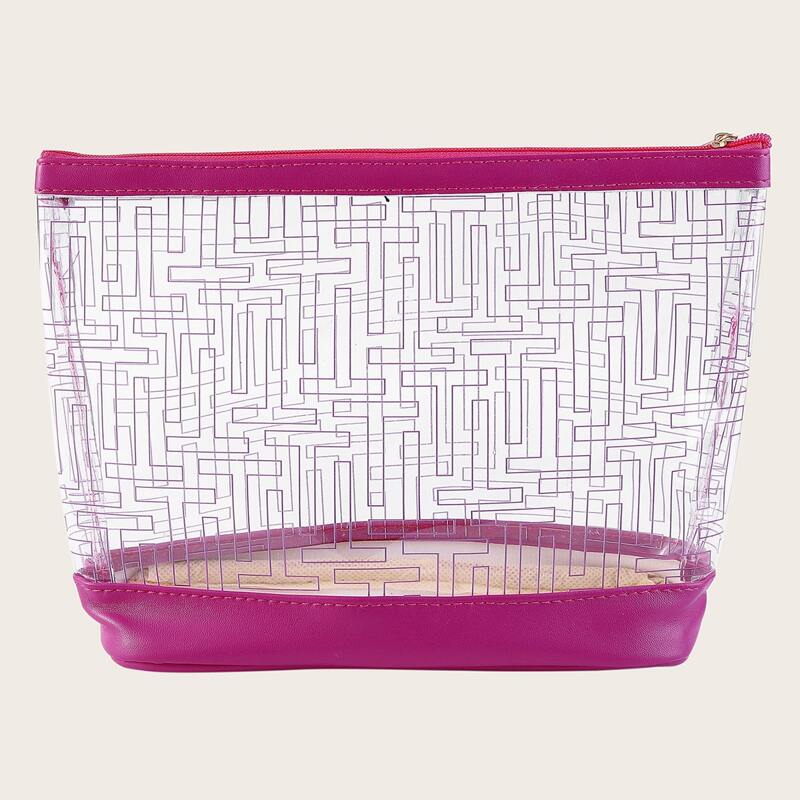 

1pc Geometric Print Makeup Bag, Multicolor