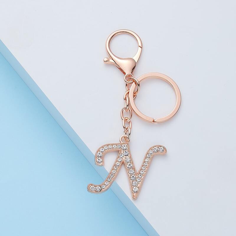 

Diamond Inlaid Letter Keychain, Champagne