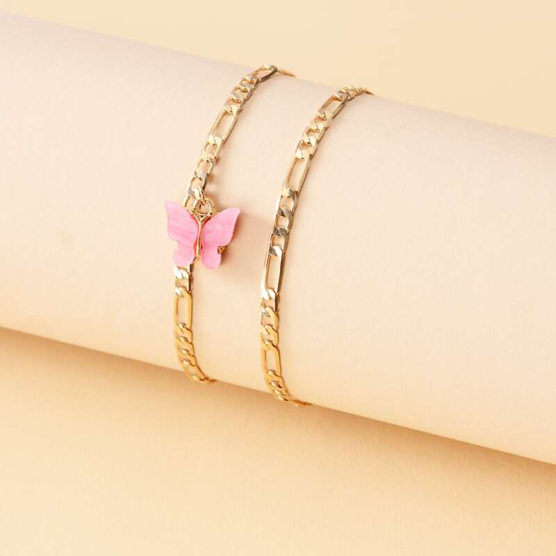 

2pcs Butterfly Charm Bracelet, Gold
