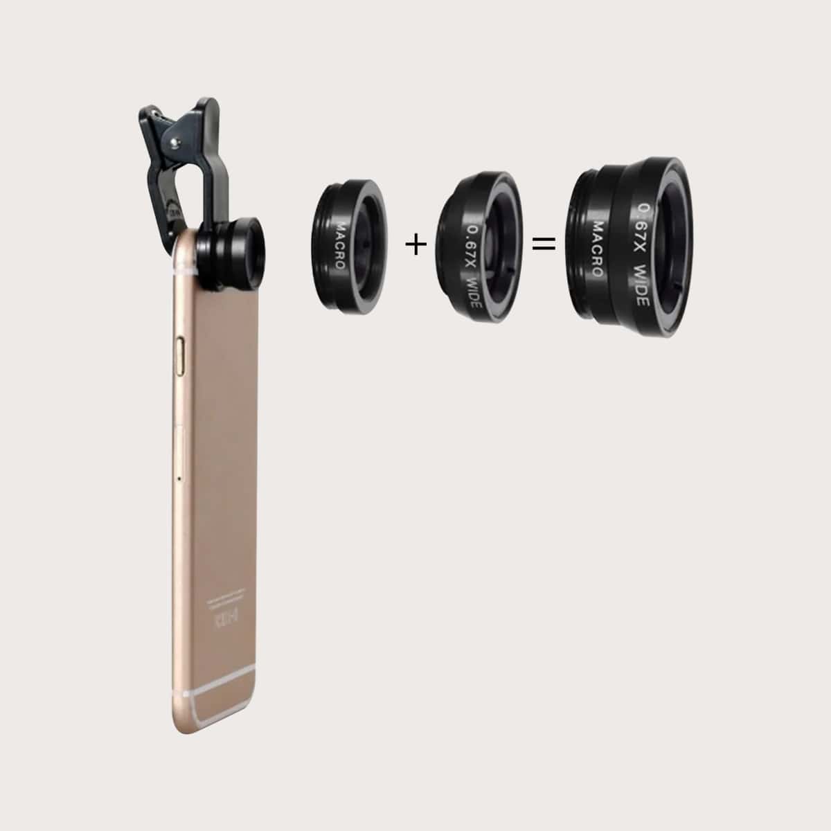 

3 In 1 Phone Wide Angle Macro Fisheye Clip Lens, Black