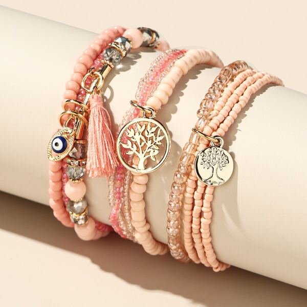 

3pcs Tassel Charm Bracelet, Pink