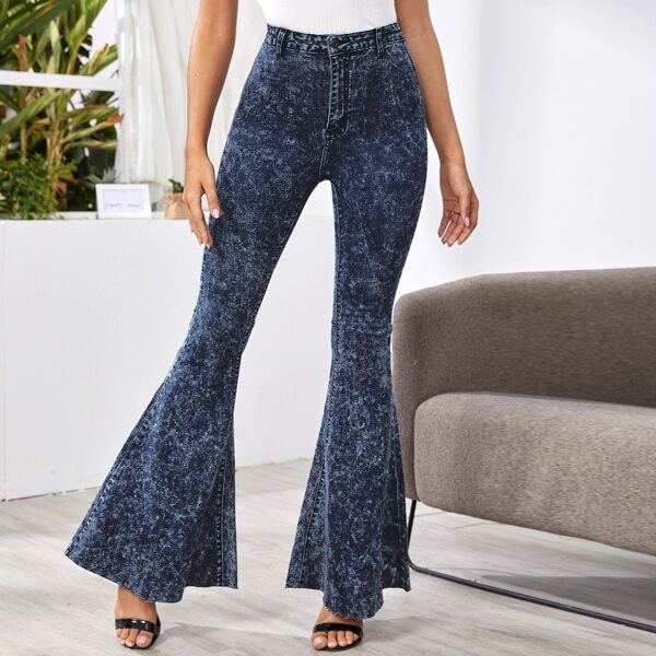 

High Waist Flare Leg Jeans, Dark wash