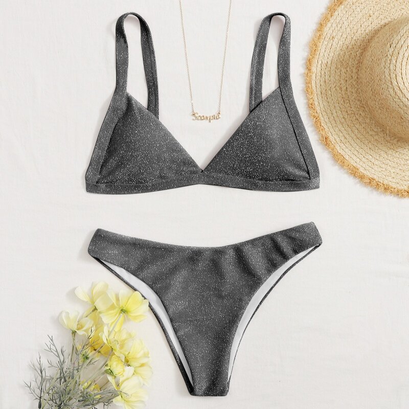 

Glitter Triangle Bikini Swimsuit, Dark grey